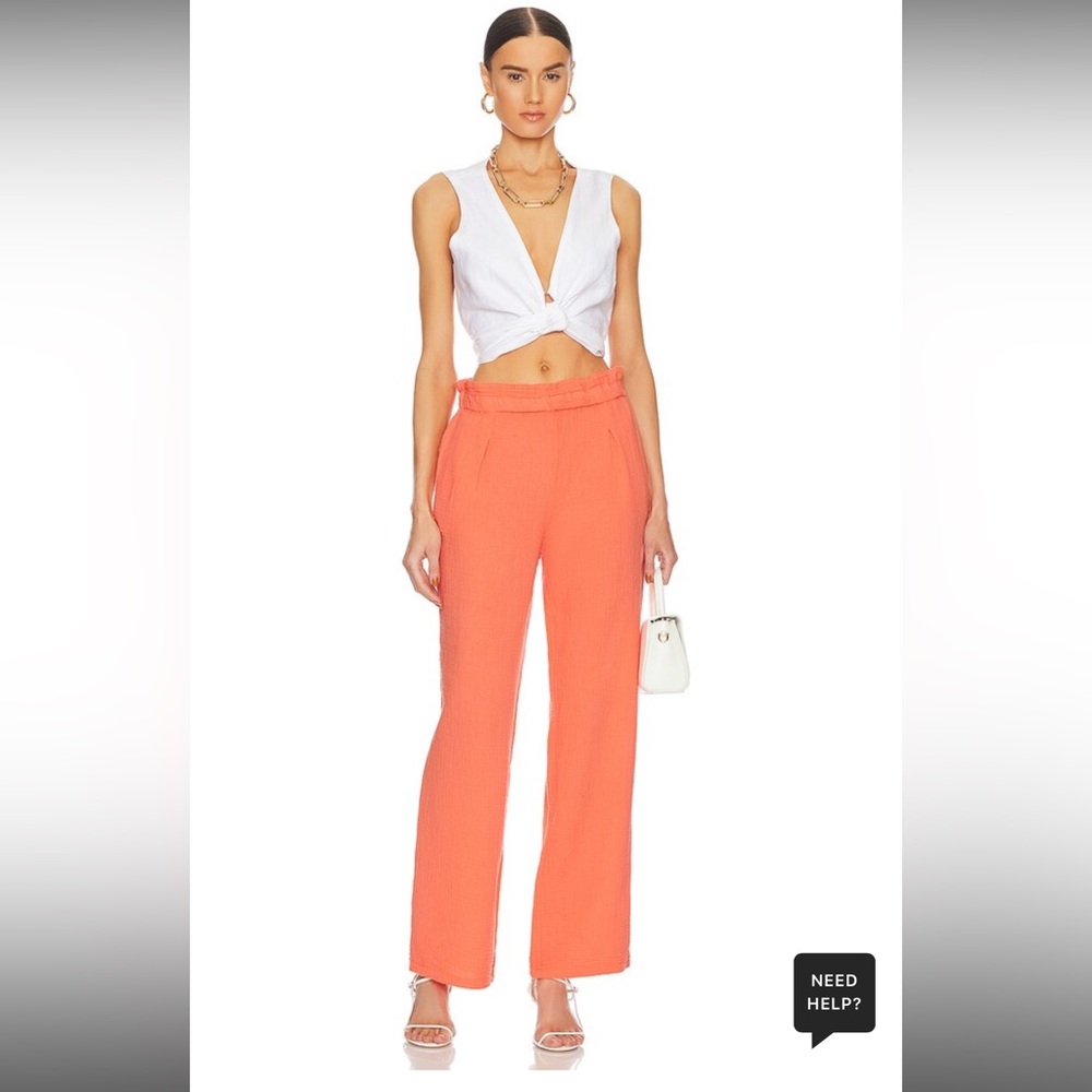 NEW Revolve Bobi Paper Bag Waist Wide Leg Pant in Hot Coral Large